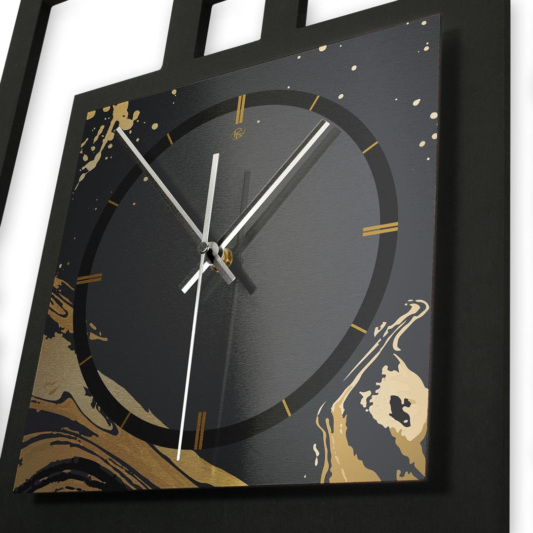Kreative Feder Designer-Wanduhr „Golden Liquid“ in modernem Metallic-Look ohne Tickgeräusche (Funk/Q