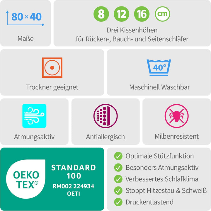 MABAMAHO Probiotic Orthopädisches Nackenstützkissen mit Aloe Vera aus Memory Viscoschaum 40x80x12 cm