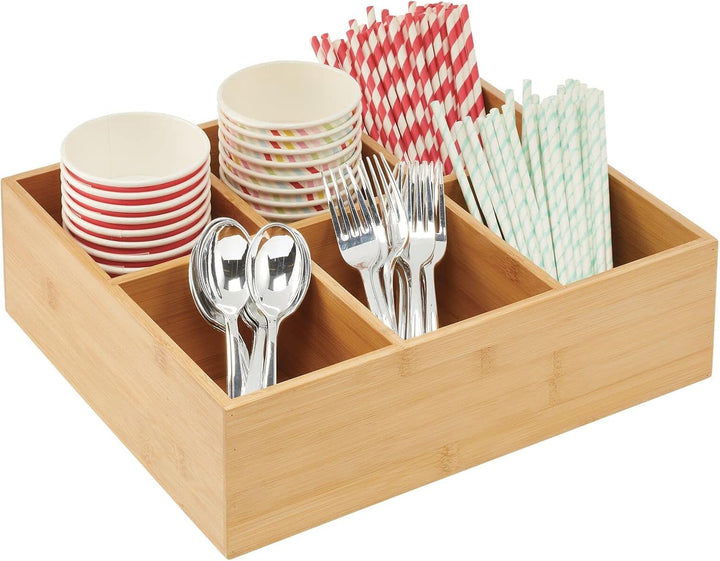 mDesign 2er-Set Teebox – elegante Aufbewahrungsbox mit 6 Fächern aus Bambus – Holzkiste für Teebeute