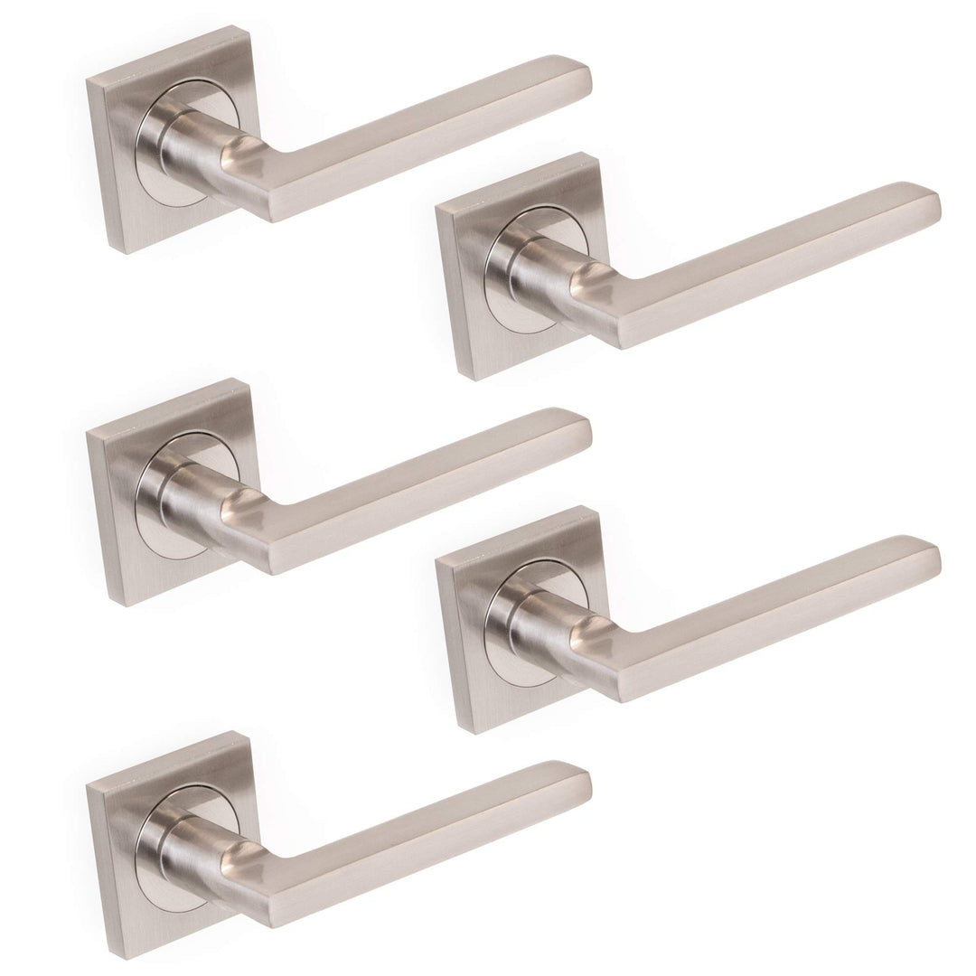 Emuca - Türgriffe für Innenttüren, 5-fach Türgriff-Set mit Rosetten für Zimmertüren 50x50 mm, Alumin