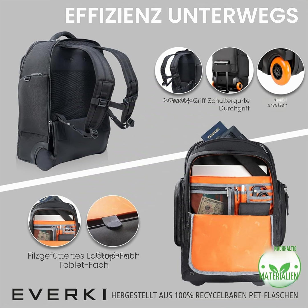 Everki 123 Laptop-Rucksack mit Rollen – Für 15,6"-Laptops und 16"-MacBooks, Rollrucksack für Damen u