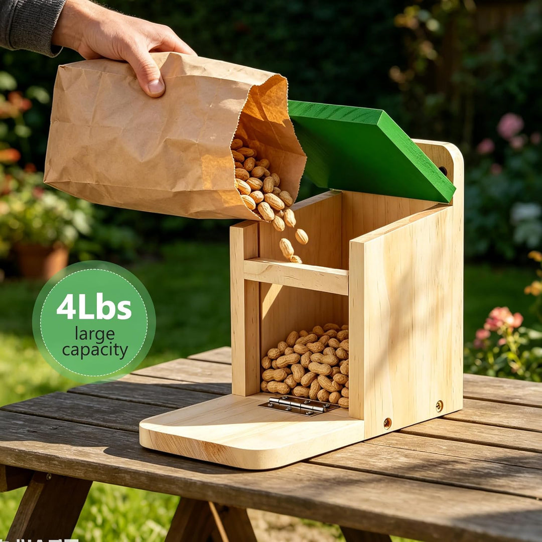 MIXXIDEA Eichhörnchen-Futterspender für den Aussenbereich, Holz, Eichhörnchen-Futterstation mit grün