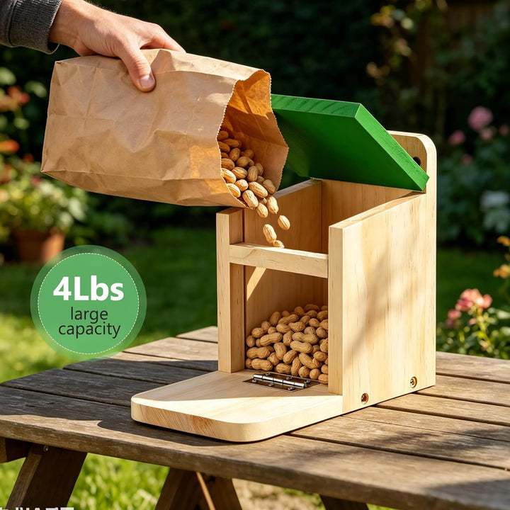 MIXXIDEA Eichhörnchen-Futterspender für den Aussenbereich, Holz, Eichhörnchen-Futterstation mit grün