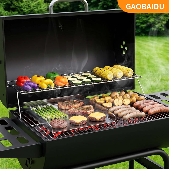 Edelstahl-Grillplatte – Dick &amp; Rostfrei, inkl. 2 Grillspachteln &amp; 5 Spiessen – Für die meisten Gas-