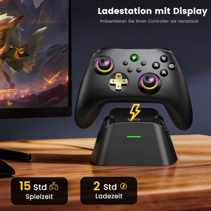HELLCOOL Controller PC, 2.4GHz Wireless PC Controller mit Ladestation/Hall Joysticks&Trigger/Cooles