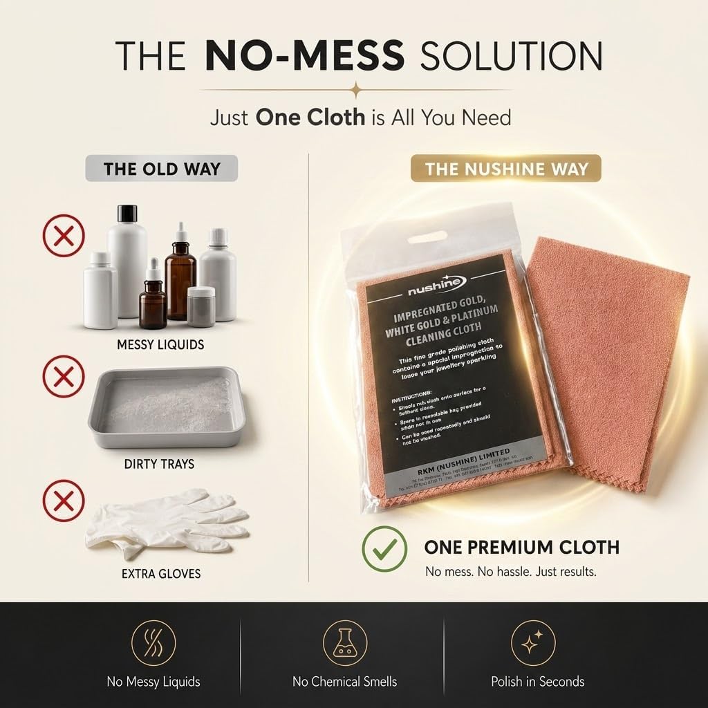 Nushine Gold, White Gold & Platinum Cleaning Cloth- Imprägniertes Putztuch für Gelbgold, Weissgold &