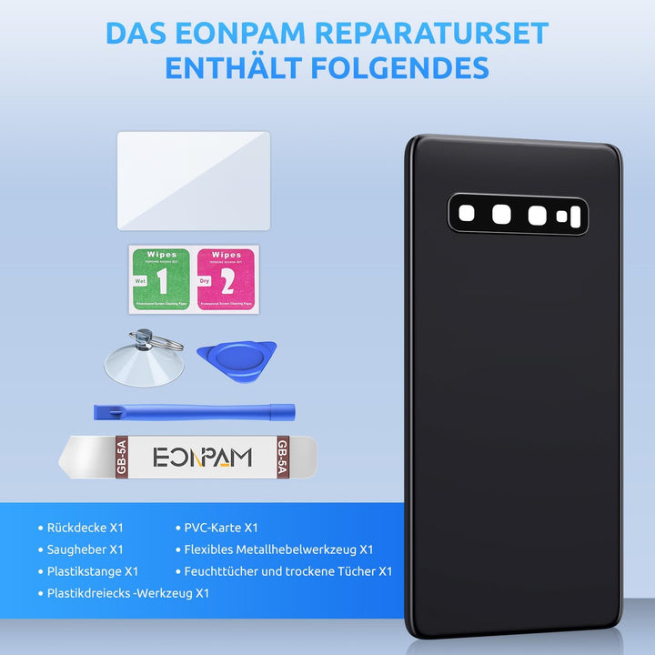 Eonpam Akkudeckel für Samsung Galaxy S10+ Plus G975 Rückseite Glas Backcover Ersatz Reparatur Set mi