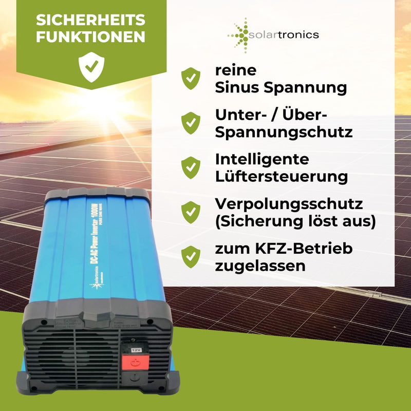 solartronics Spannungswandler FS1000DR 12V 1000 Watt Reiner Sinus BLAU Inverter Wechselrichter