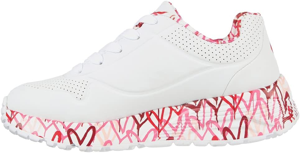 Skechers Mädchen Uno Lite Lovely Luv Sneaker 37 EU White Synthetic Red Pink Trim, 37 EU White Synthe