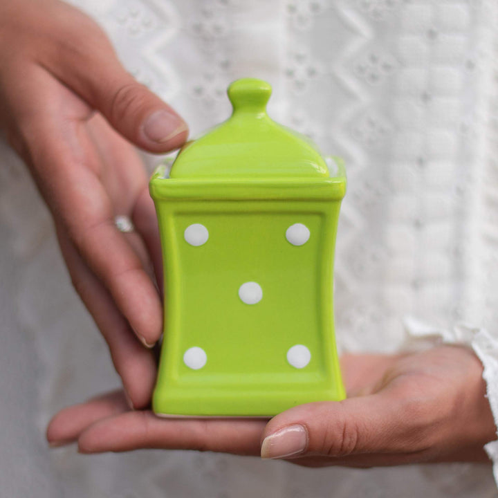 City to Cottage® - Keramik Behälter Küche 150 ml | Grün und Weiss | Polka Dots | Handgemacht | Behäl