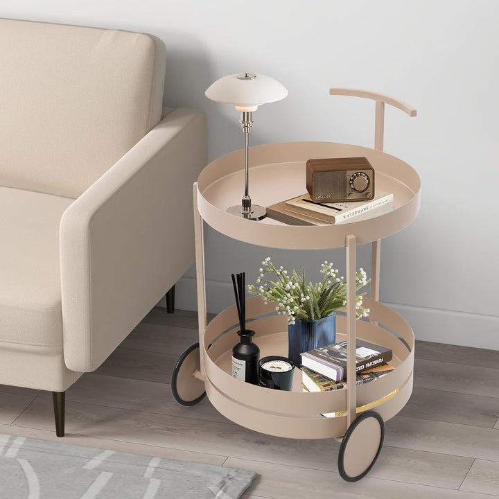 Rollwagen Metall Kosmetikwagen, 40x61cm Runder Küchenwagen Lagerwagen mit Rädern, Regal auf Rollen m