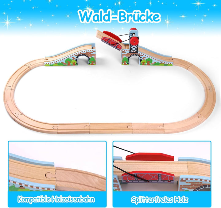 Holzeisenbahn Zubehör, Holzeisenbahn Brücke mit Drehkurbel, Kompatibel mit Alle Eisenbahn Holz Syste
