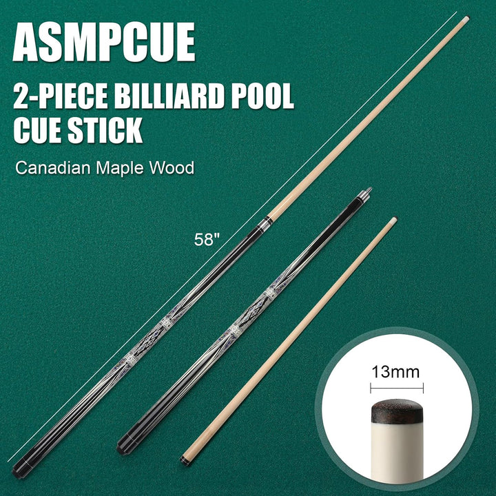 Pool Queue, 58 Zoll Billard Queue Hardwood Pool Cue 13mm Spitzen für Professionelle Billardspieler,