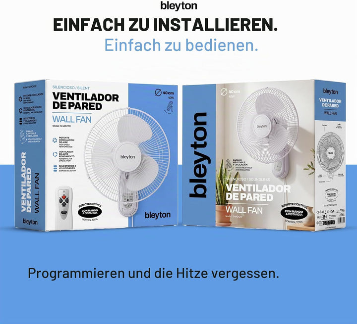 BLEYTON Shadow Wandventilator, leise, mit Fernbedienung, Weiss, 40 W, 3 Geschwindigkeitsstufen, Time