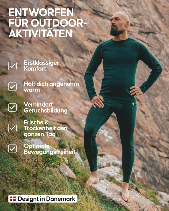 DANISH ENDURANCE Merino Langarm Shirt Herren, Premium Thermounterwäsche, Skiunterwäsche, Temperaturr