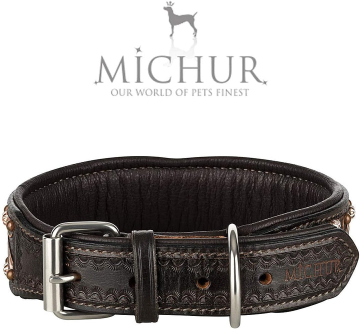 MICHUR Joris Hundehalsband Leder, Lederhalsband Hund, Halsband, Leder, Schwarz Braun mit Rundnieten