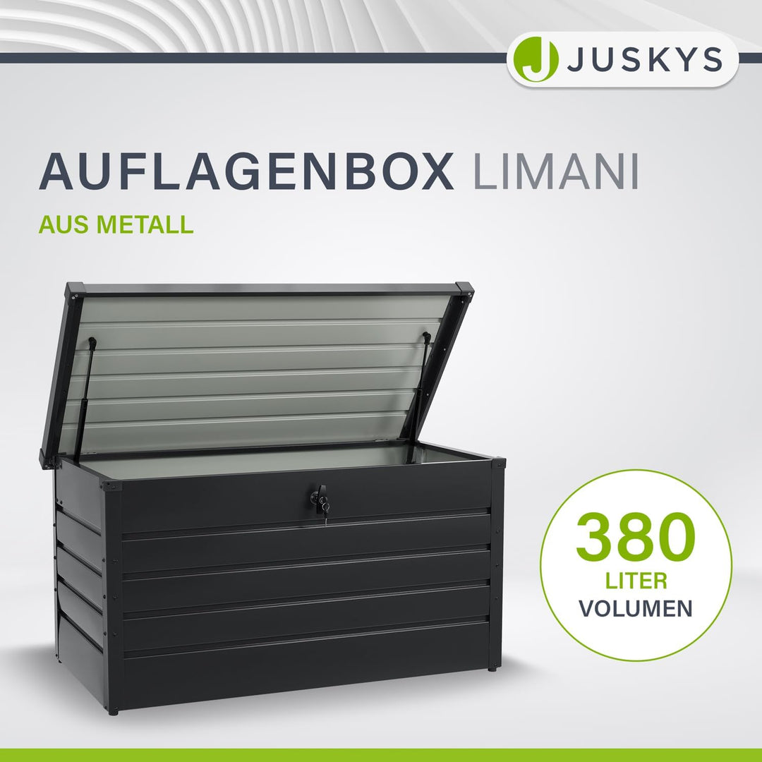 Juskys Metall Aufbewahrungsbox Limani 380 Liter - Outdoor Box - wasserdicht, abschliessbar - Gartenb