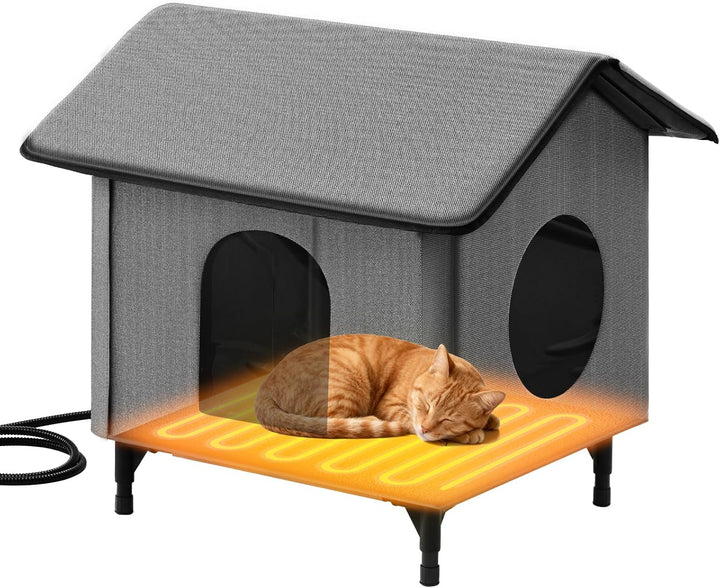 Beheiztes katzenhaus Outdoor Winterfest mit Fluchttür, wasserdicht & isoliert, erhöhtes Design, inkl