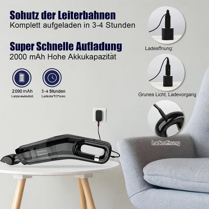 Handstaubsauger Akku mit 10.000Pa Starke Saugkraft,Kabelloser Staubsauger mit HEPA-Filter & Aufsätze