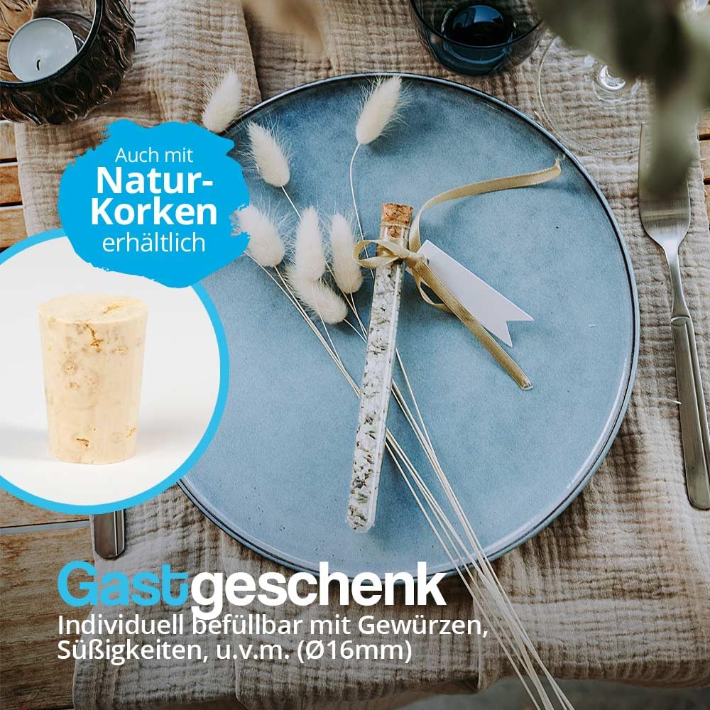 Tuuters 25x Glas Reagenzgläser mit Korken, Reagenzglas mit Bördelrand (100 x Ø 16mm) 100 x Ø 16mm Pr