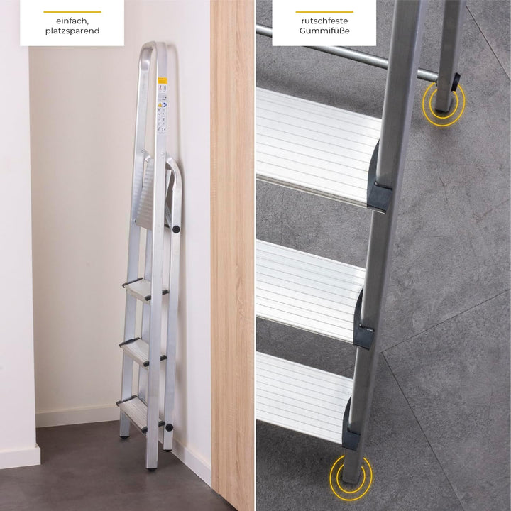STREND PRO Trittleiter 4 Stufen Klappbar | max. 125kg | Haushaltsleiter 4 Stufen | Stehleiter 4 Stuf