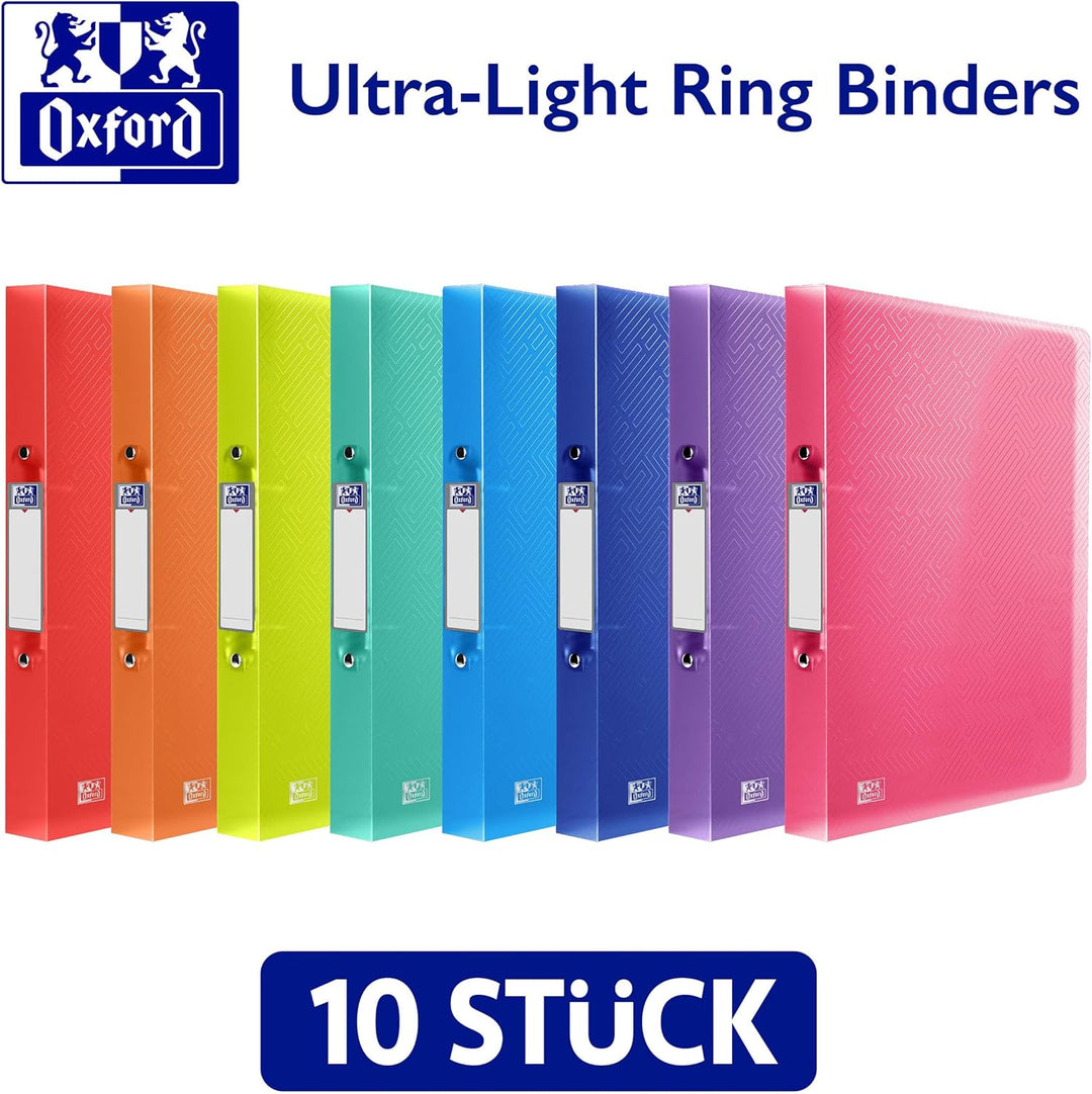 Oxford Ringbuch A4, Rückenbreite 4 cm, 2 Ringe, Kunststoff, 8 Farben, 10 Stück 4cm, 4cm