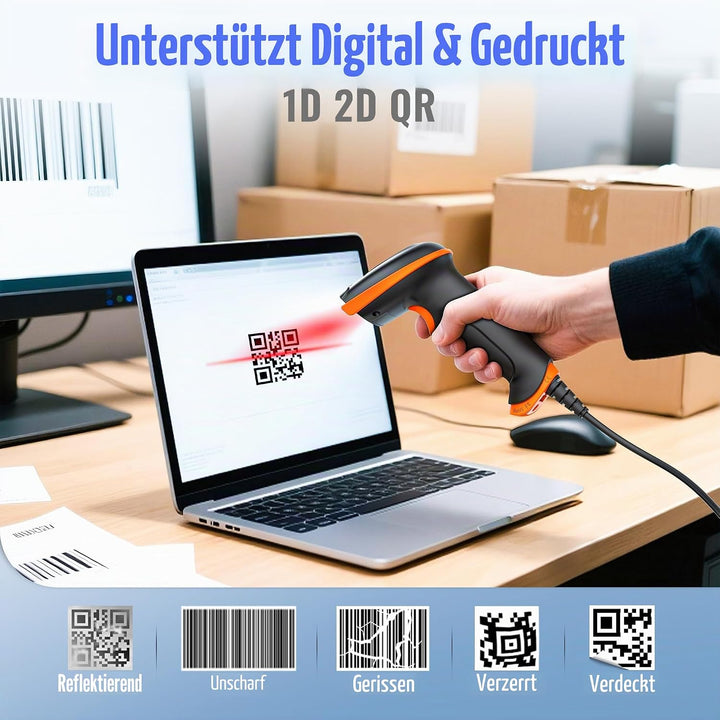 Tera Barcode Scanner 1D 2D QR Wired Handscanner Kabelgebundenes CMOS-Barcode-Lesegerät mit Stossfest