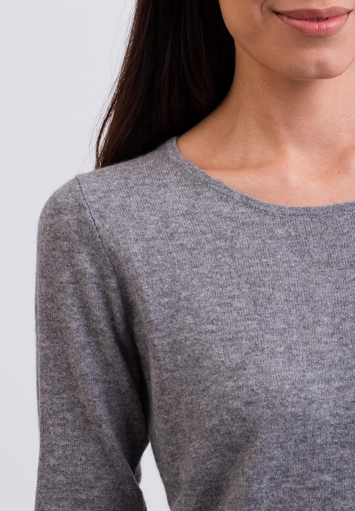 100% Kaschmir Damen Pullover | Sweater Rundhalsausschnitt 2-fädig, Grau