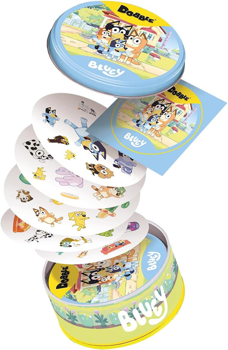Asmodee, Dobble Bluey, DE-Version, Familienspiel für 2-8 Spieler ab 6 Jahren, Schnelles Reaktionsspi