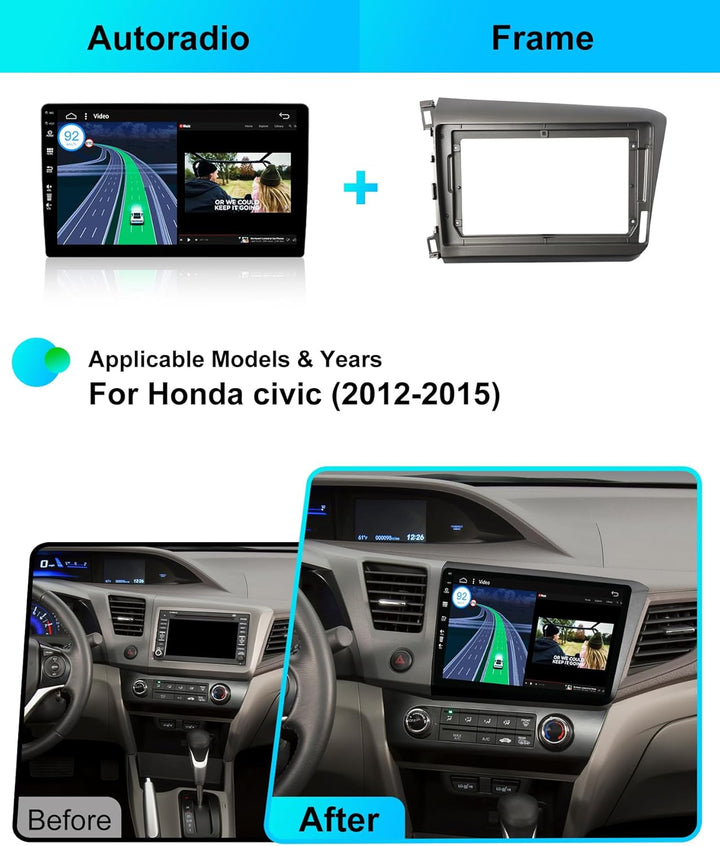 JOYX Android 13 IPS Autoradio Passt für Honda Civic (2012-2015) - Eingebautes CarPlay Android Auto -
