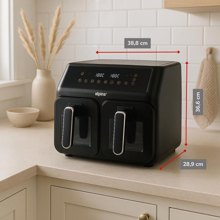 alpina Heissluftfritteuse 2 Kammern 8L - Airfryer mit Digitaldisplay - Air Fryer mit Timer und Tempe