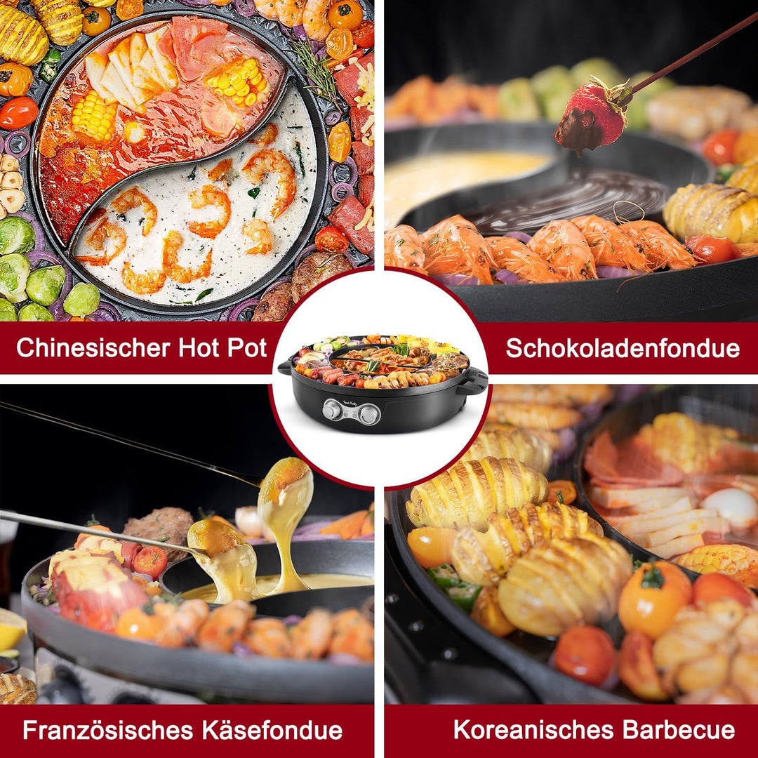 Food Party Hot Pot und grill Elektrisch Hotpot Topf 220V 2200W Elektrogrill 2 in 1 Electric Hot Pot