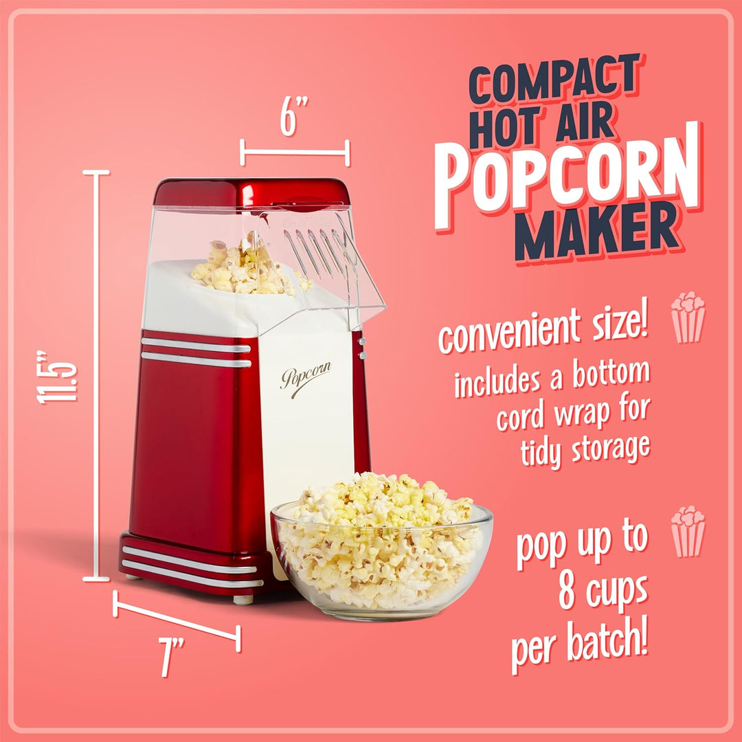 Nostalgia Heissluft-Elektropopcornmaschine, 1,9 Liter, Gesunde Öl-freie Popcorn mit Messlöffel, Retr