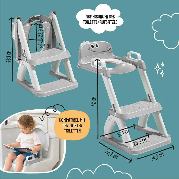 Toilettensitz Kinder mit Treppe – Höhenverstellbarer Kinder Toilettensitz mit Trittstufe & Rückenleh