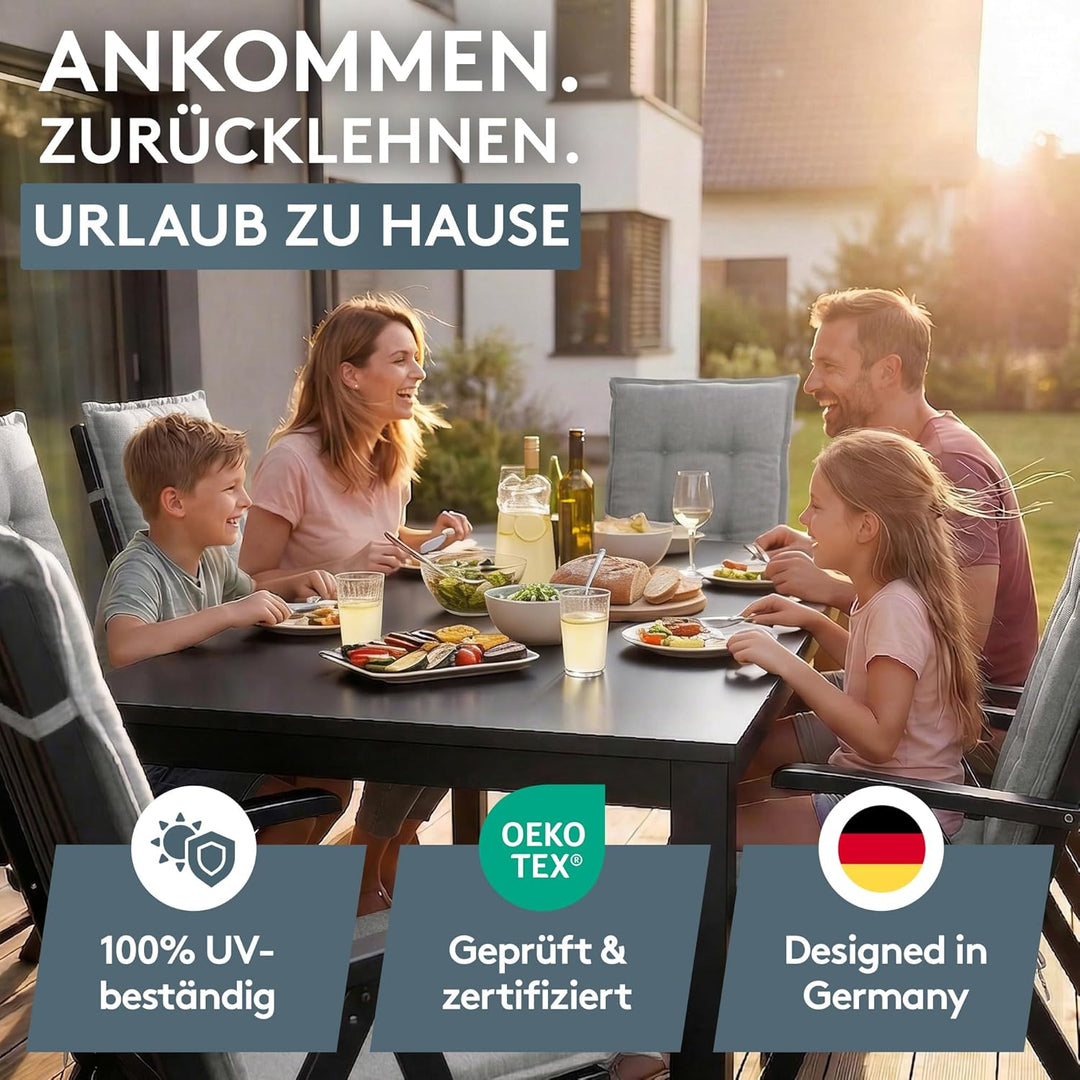 LILENO HOME Gartenstuhl Auflagen als [2er Set - Hochlehner] in Uni Mittelgrau (Tami) - Bequeme Liege