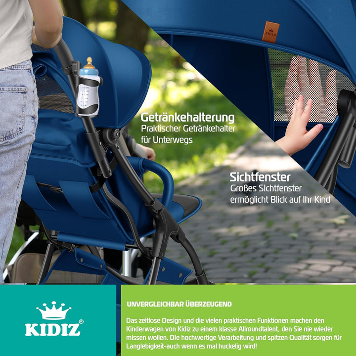 KIDIZ® Kinderwagen Premium Kinderbuggy klappbar Liegebuggy Sportwagen Faltbar 360°Räder 5-Punkt Gurt