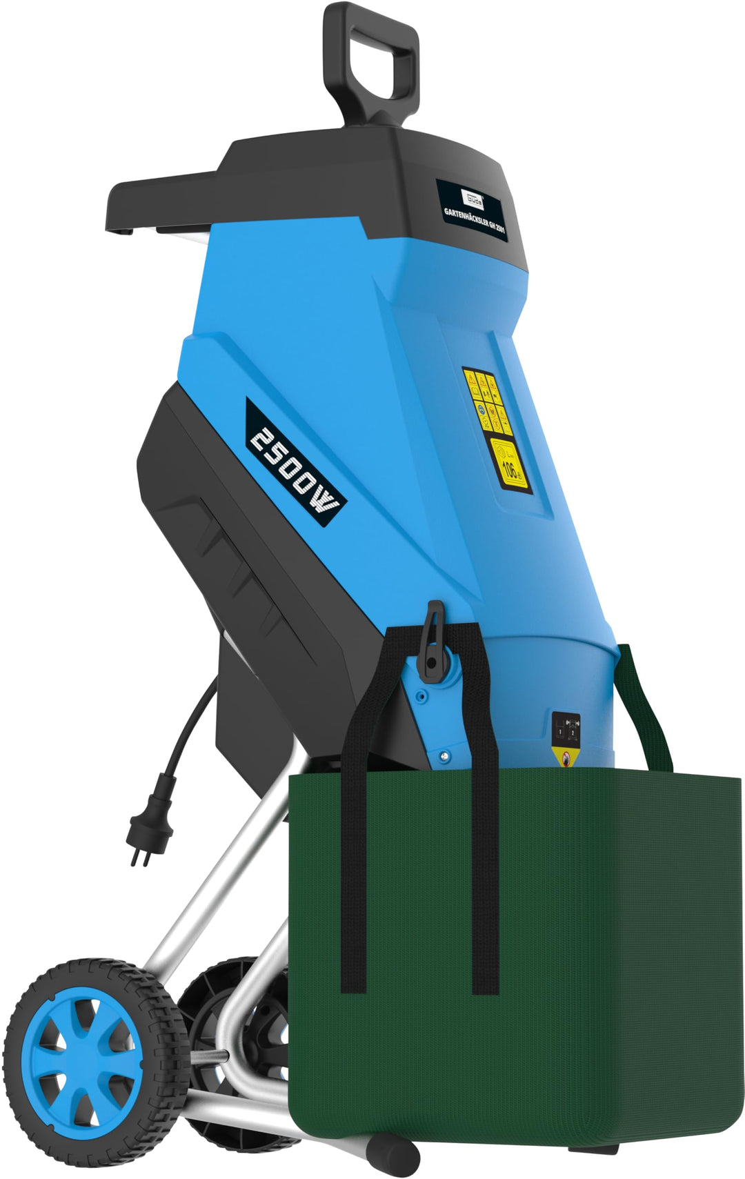 Güde Gartenhäcksler GH 2501 (2500 W, Messertechnik, wartungsarm, Selbsteinzug, Transporträder, Überl