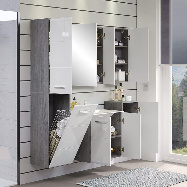 trendteam smart living - Riva - Kommode - Weiss Hochglanz/Grau - Hängeunterschrank mit abgerundeter