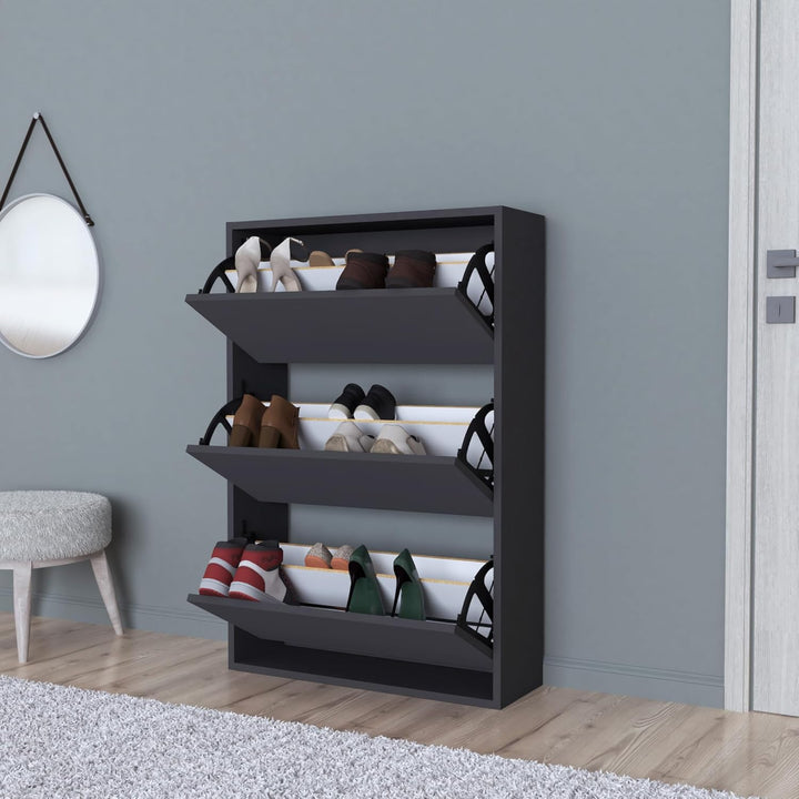 [en.casa] Schuhschrank Aurskog Schuhkipper für 18 Paare Schuhkommode mit 3 Kipptüren für Eingang, Fl
