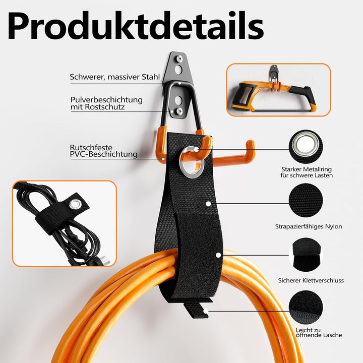 Kitmiido 12er Set Wandhaken für Garage | Schwerlast Doppelhaken | Platzsparende Aufbewahrung für Wer