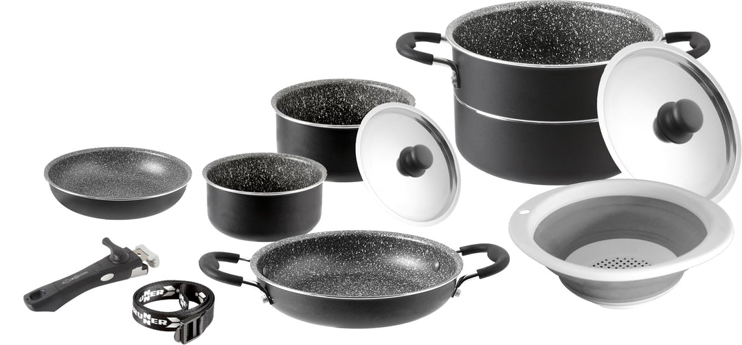 BRUNNER 0806095N Camping-Kochgeschirr aus Aluminium, Piraten-Set 9+1 ø 24 cm