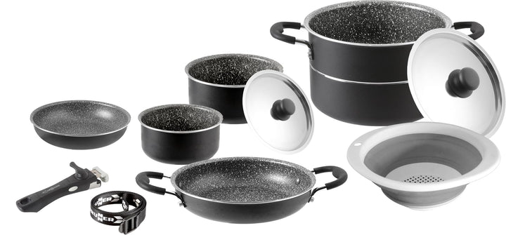 BRUNNER 0806095N Camping-Kochgeschirr aus Aluminium, Piraten-Set 9+1 ø 24 cm