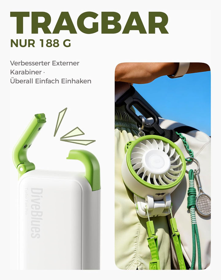 Diveblues Handventilator Tragbarer Turbo-Ventilator mit 100 Stufen und 7.4m/s Starkem Luftstrom, 180