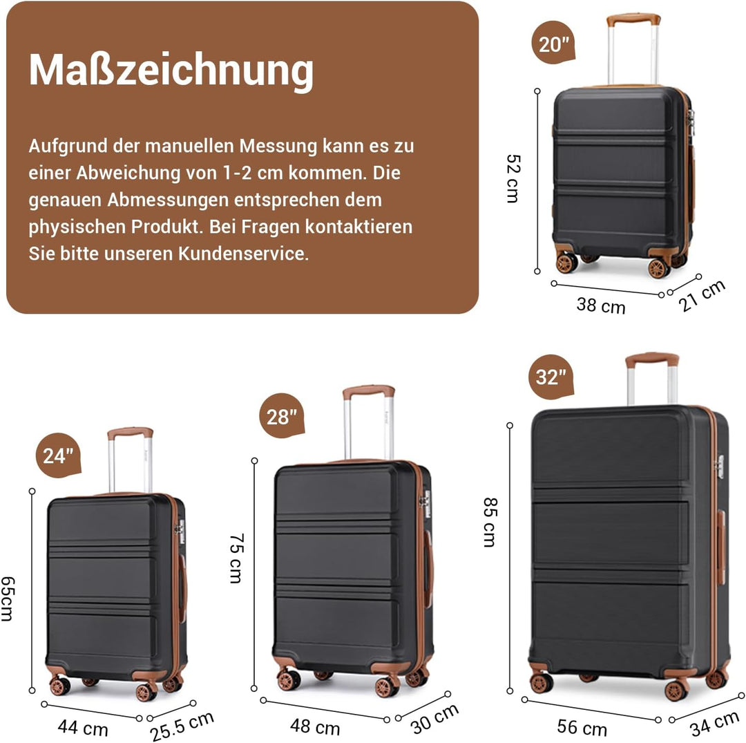 KONO Koffer Trolley Reisekoffer aus ABS+PC – Leichter Hartschalenkoffer mit 4 Zwillingsrollen und TS