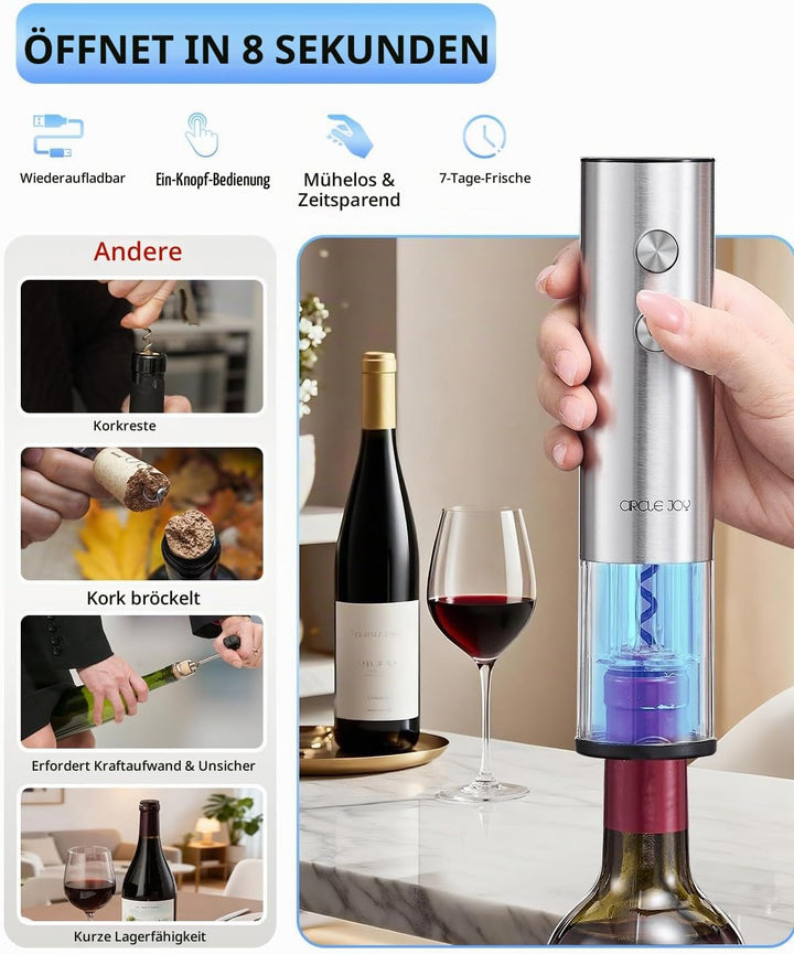 CIRCLE JOY Elektrischer wiederaufladbarer Weinflaschenöffner mit Folienschneider, LED-Licht, automat