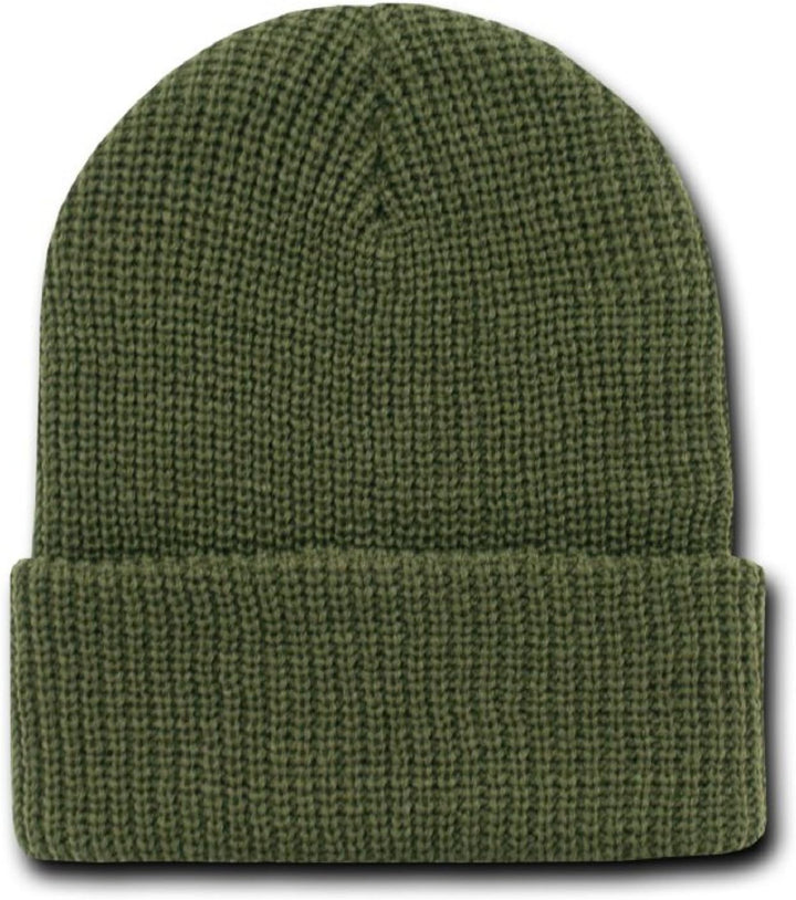 OLIVE GREEN LONG WATCH CAP BEANIE SKI CAP CAPS HAT HATS CUFFED