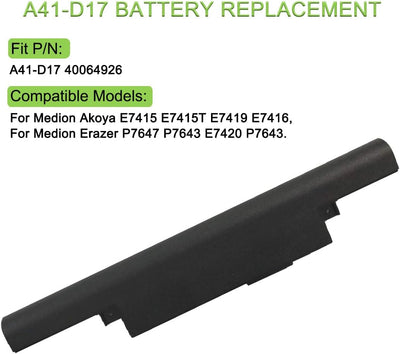 XITAIAN 15V 45Wh A41-D17 Ersatz Laptop Akku für Medion Akoya E7415 E7415T E7419 E7416 P7647 P7643 E7