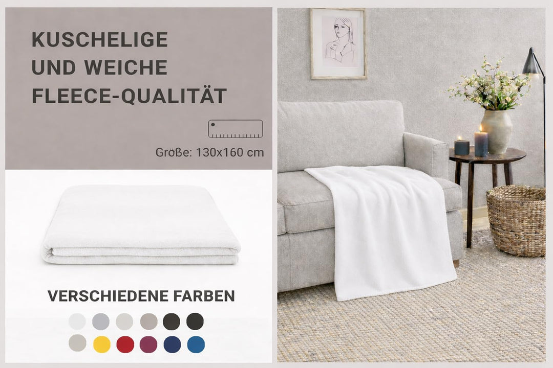Polar Fleecedecke weiss 130 x 160 cm – kuschelig warm, hautfreundlich, schnelltrocknend, pflegeleich