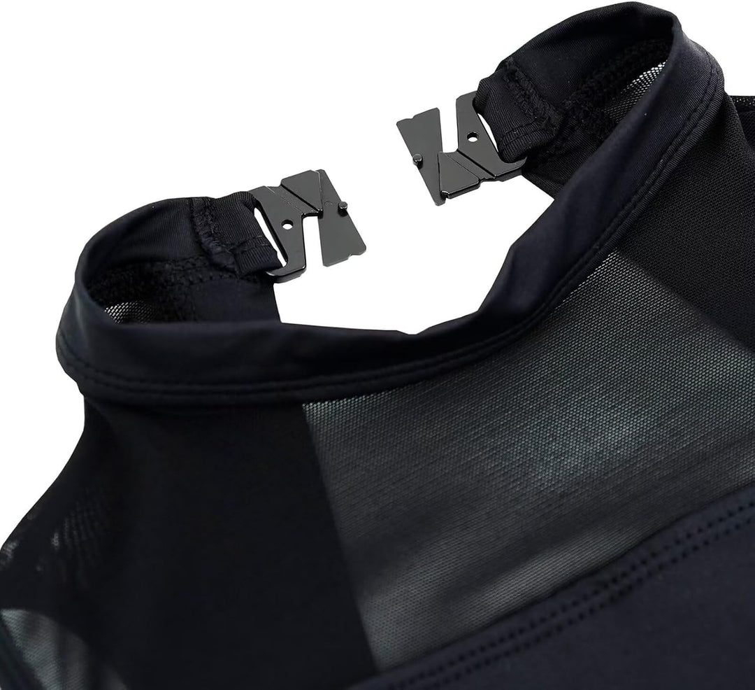 s.lemon Nackennetz Rückenfrei Gymnastik Trikots Ballett Tanz Trikots für Damen,mit BH Pad M Schwarz,