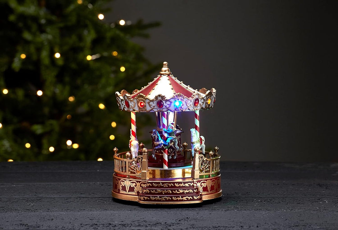EGLO LED Weihnachtsdeko Nostalgie-Karussel, beleuchtete Spieluhr mit Weihnachtsmusik, batteriebetrie